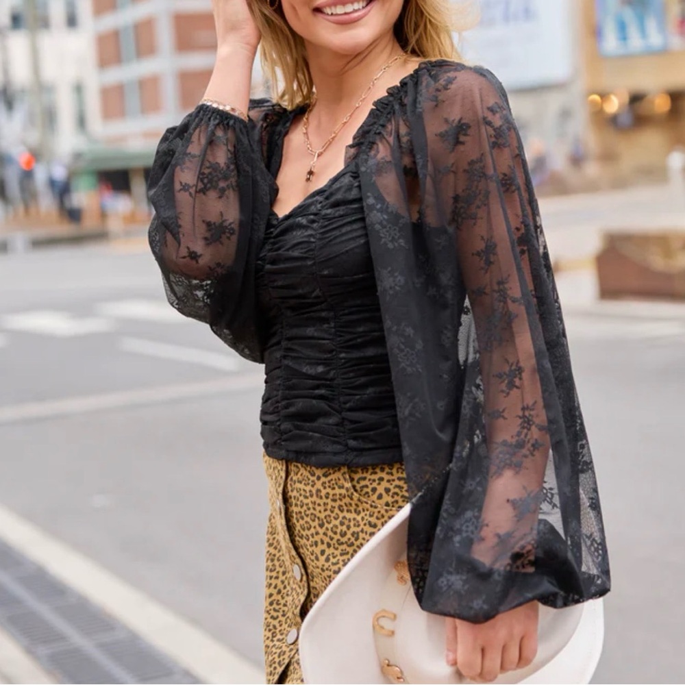 Pink Lily Black Sheer Blouse
